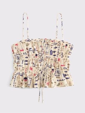NWT Abercrombie Women’s size small ruched tie front Cami Top coastal print